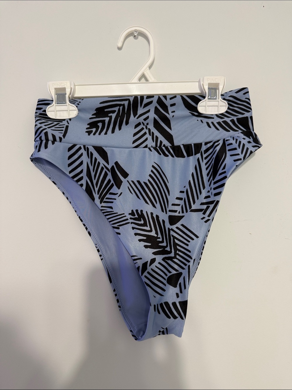 aerie High-Waist Bikini Bottoms in Light Blue with Black Leaf Print